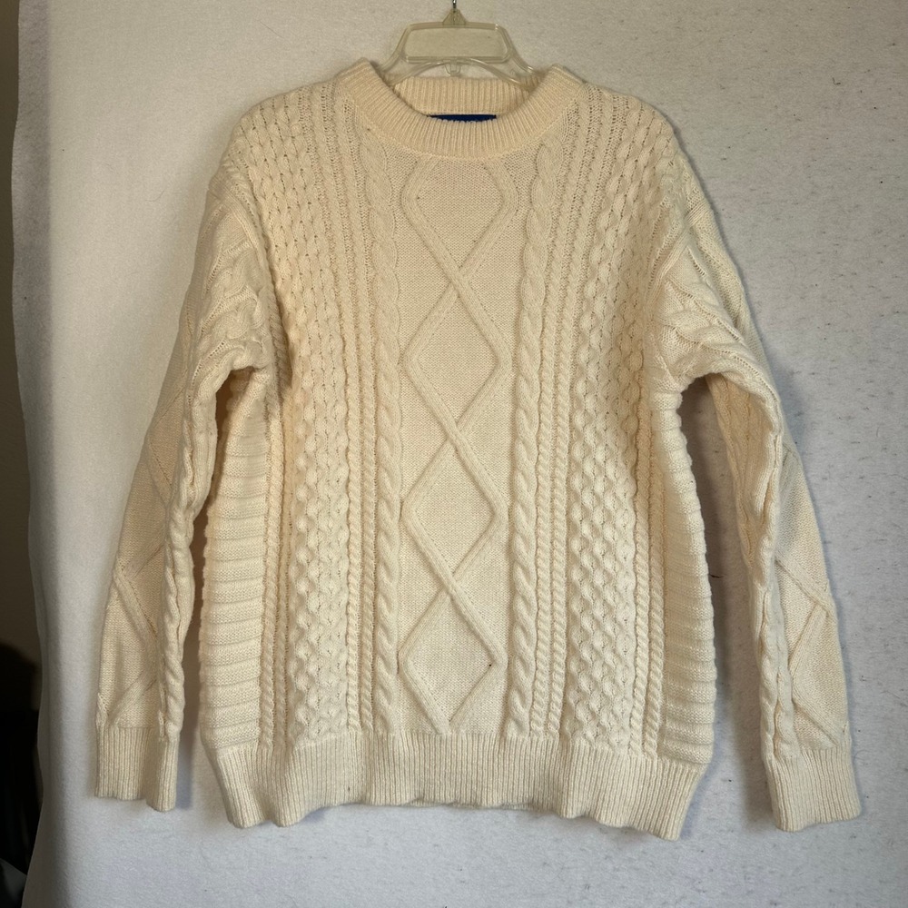 Aelfric Eden Mens Cream Cable Knit Sweater Size M Diamond Textured Pullover
